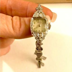 Ladies vintage Hamilton diamond and white gold watch. 1940s